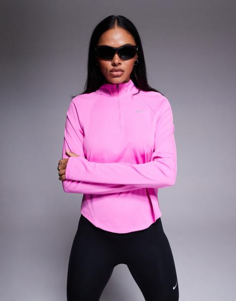 Nike Running – Tempo Dri-FIT – Langärmliges T-Shirt in Rosa mit kurzem Reißverschluss - view 1
