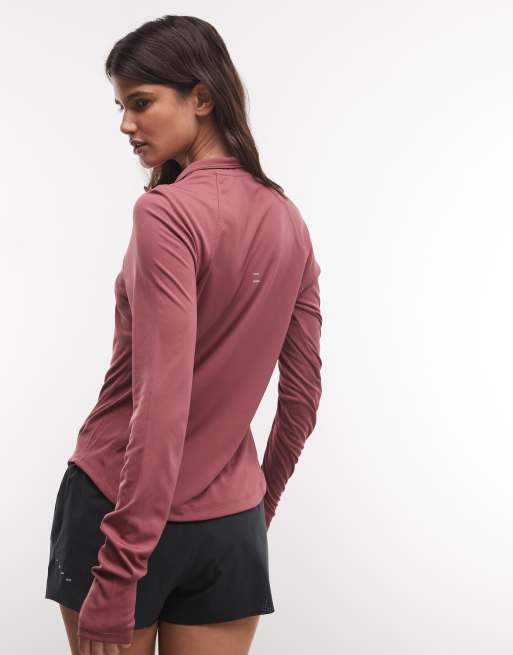 Nike Running - Tempo Dri-FIT - Maglietta a maniche lunghe rosa con zip corta, 4 di 4