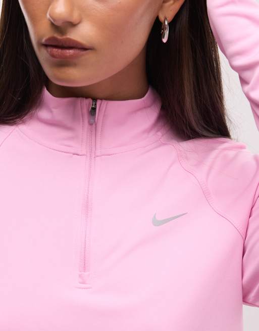 Nike Running - Tempo Dri-FIT - Maglietta a maniche lunghe rosa con zip corta, 2 di 4
