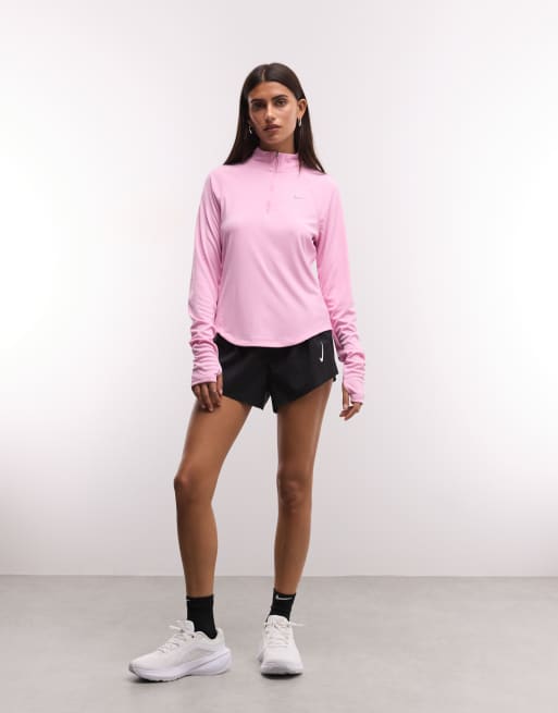 Nike Running - Tempo Dri-FIT - Maglietta a maniche lunghe rosa con zip corta, 3 di 4