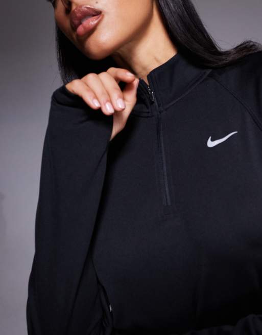 Nike Running - Tempo Dri-FIT - Sort T-shirt med halv lynlås og lange ærmer, 3 af 4