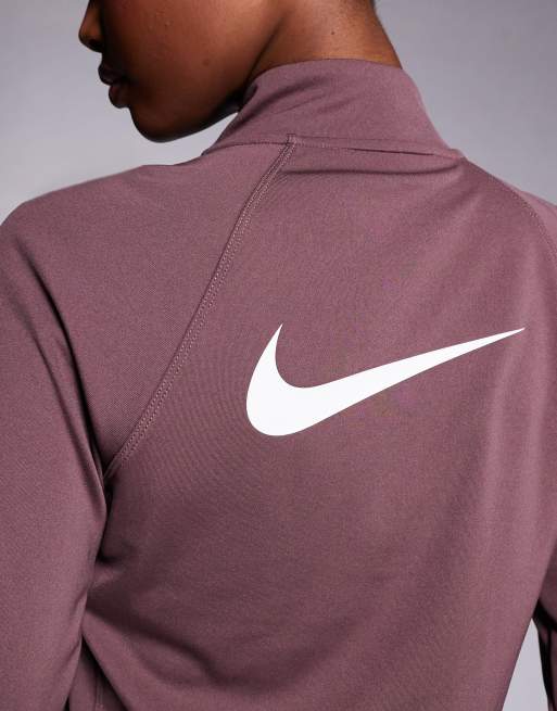 Nike Running - Tempo - Dri-FIT - Top met korte rits en lange mouwen in bruin, 2 van 4