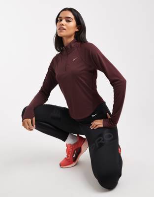 Nike Running Tempo half zip sweatshirt in burgundy-Red