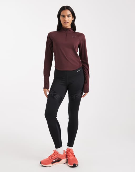 Nike Running – Tempo – Langärmliges Oberteil in Burgunderrot mit kurzem Reißverschluss, 2 von 4