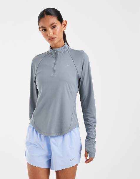 Nike Running – Tempo – Szary T-shirt Dri-FIT z długimi rękawami i zamkiem pod szyją - view 1
