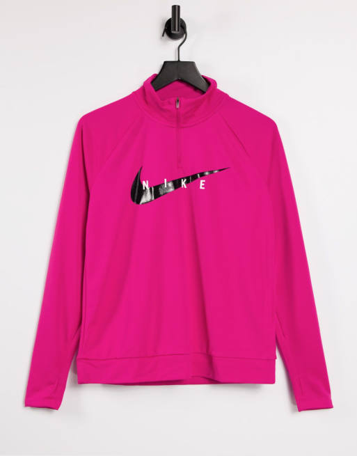 Nike Running - Top de sous-vêtement avec logo virgule et demi fermeture éclair - Rose