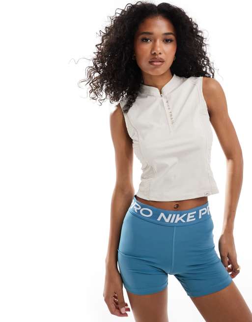 Nike Running Trail Dri-FIT 1/4 zip tank top in orewood beige
