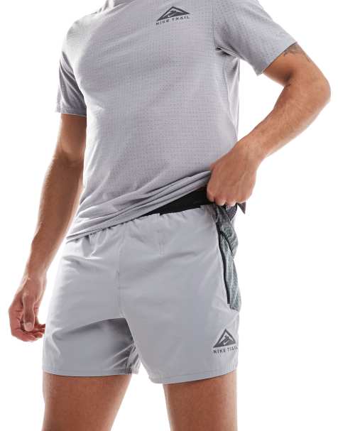 Nike Running – Trail – Dri-FIT – Grå shorts på 5 tum med logga - view 1