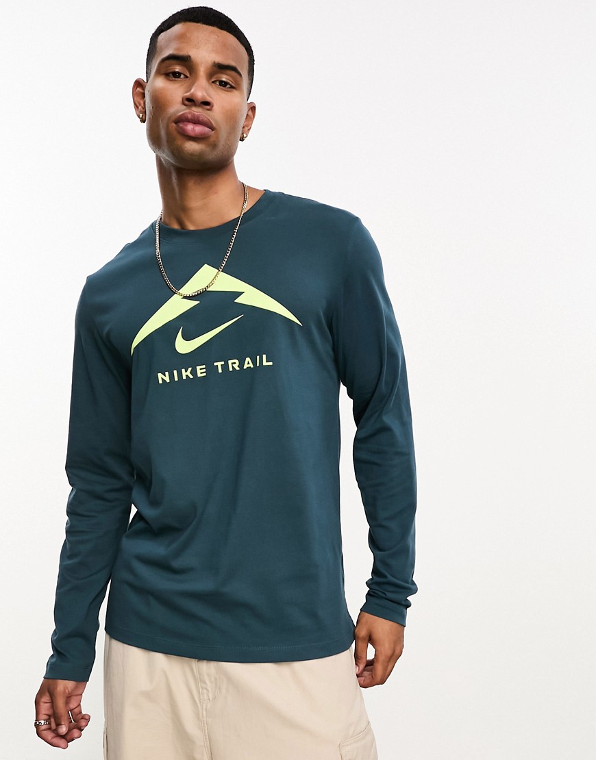 Nike Running Trail Dri-FIT graphic long sleeve t-shirt in dark green