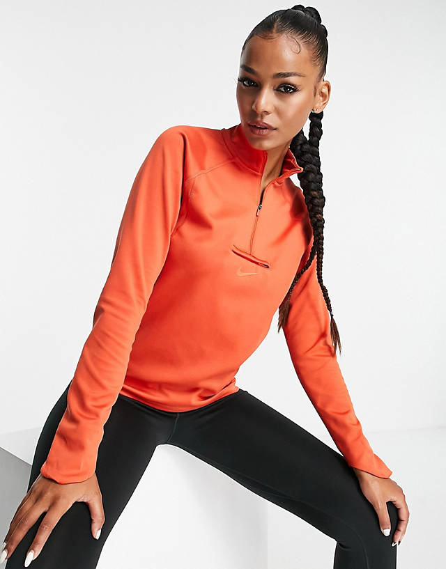 Nike Running - trail dri-fit midlayer half zip top in orange