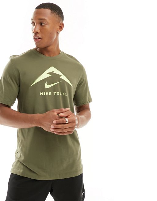 Nike Running - Trail Dri-FIT - T-shirt kaki con logo