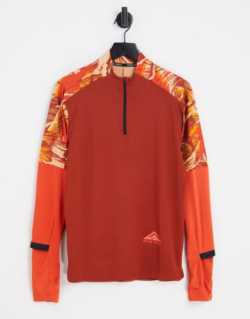 Nike Running – Trail Element Dri-Fit – Ciemnopomarańczowy top z długimi rękawami 