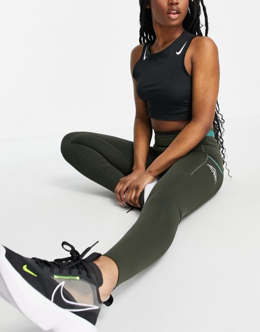 Nike, Epic Fast Pocket Running Leggings - Oil Green