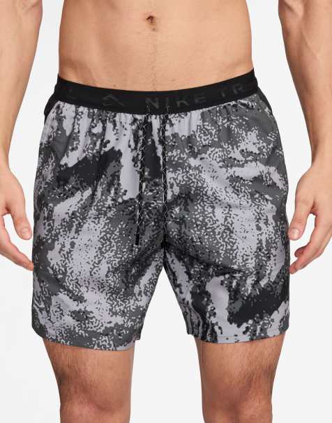 Nike Running Trail printed 7 inch shorts in grey and black 