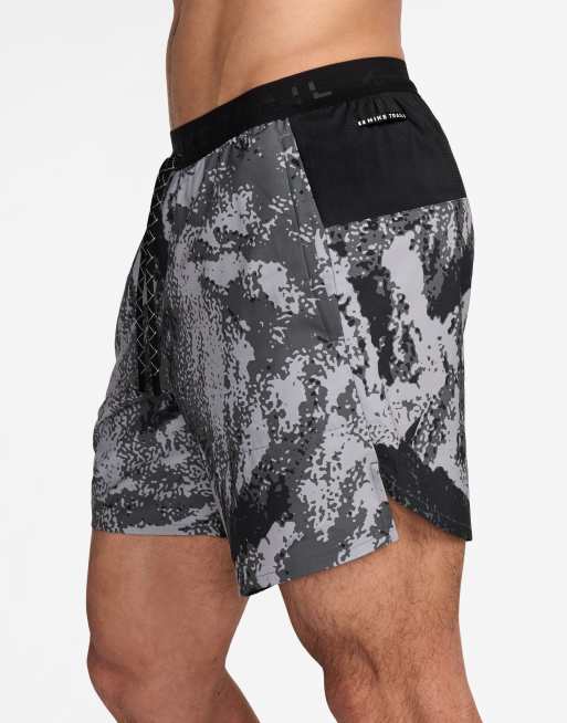 Nike Running Trail printed 7 inch shorts in gray and black