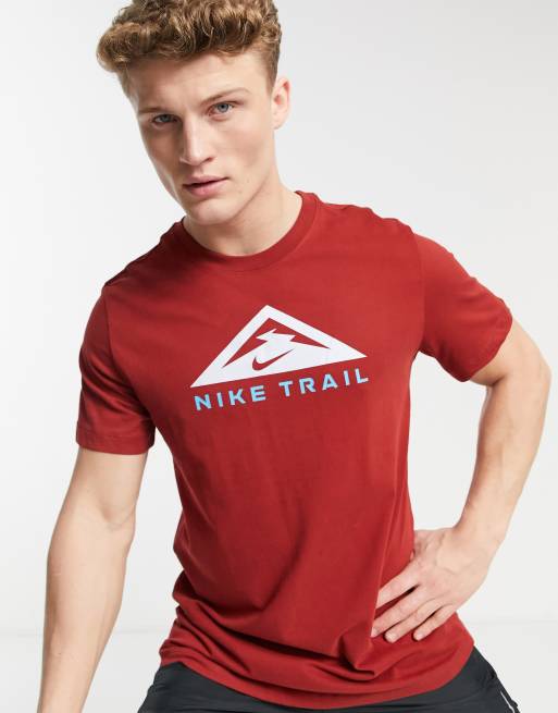 Nike Running Trail t-shirt in burgundy | ASOS