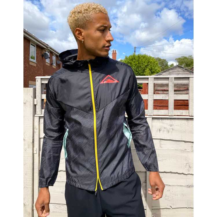 Nike Running Trail zip thru logo jacket in black ASOS