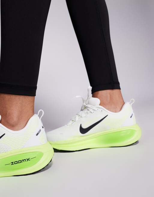 Nike Running Vomero 18 sneakers in white and neon green | ASOS