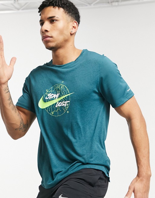 Nike Running Wild Run planet logo t-shirt in teal
