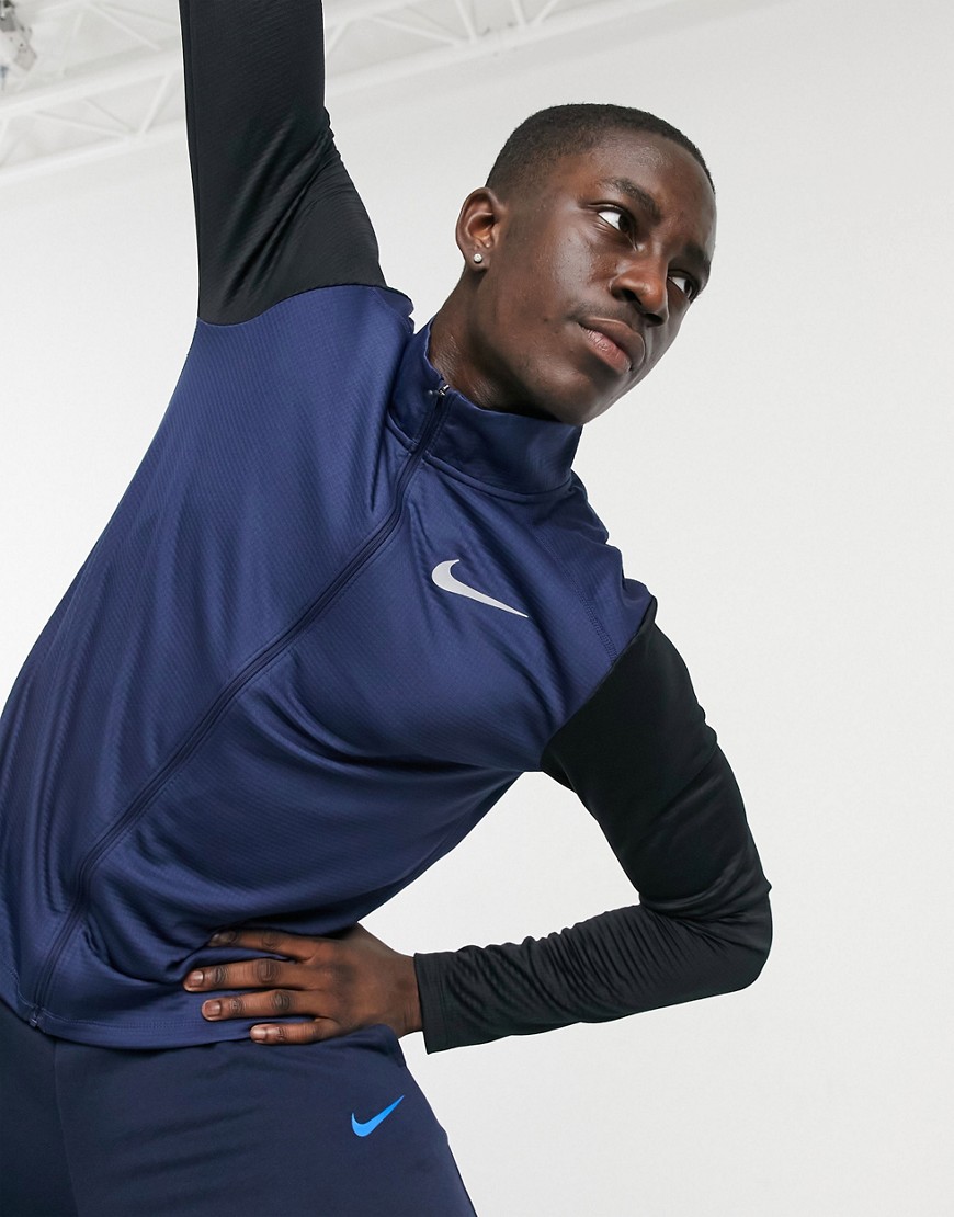 Nike Running – Wild Run – Svart och marinblå Pacer-sweatshirt med dragkedja