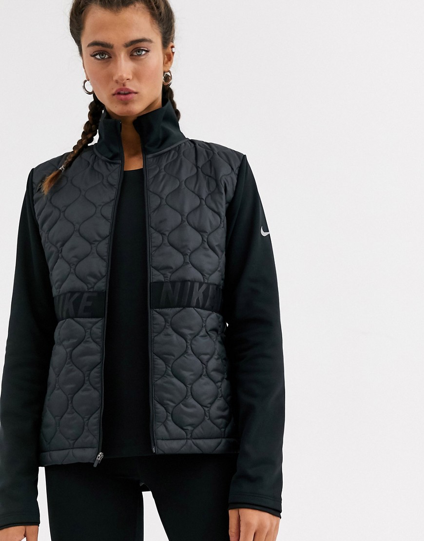 Nike Running zip through thermal jacket in quilted fabric and taping detail-Black