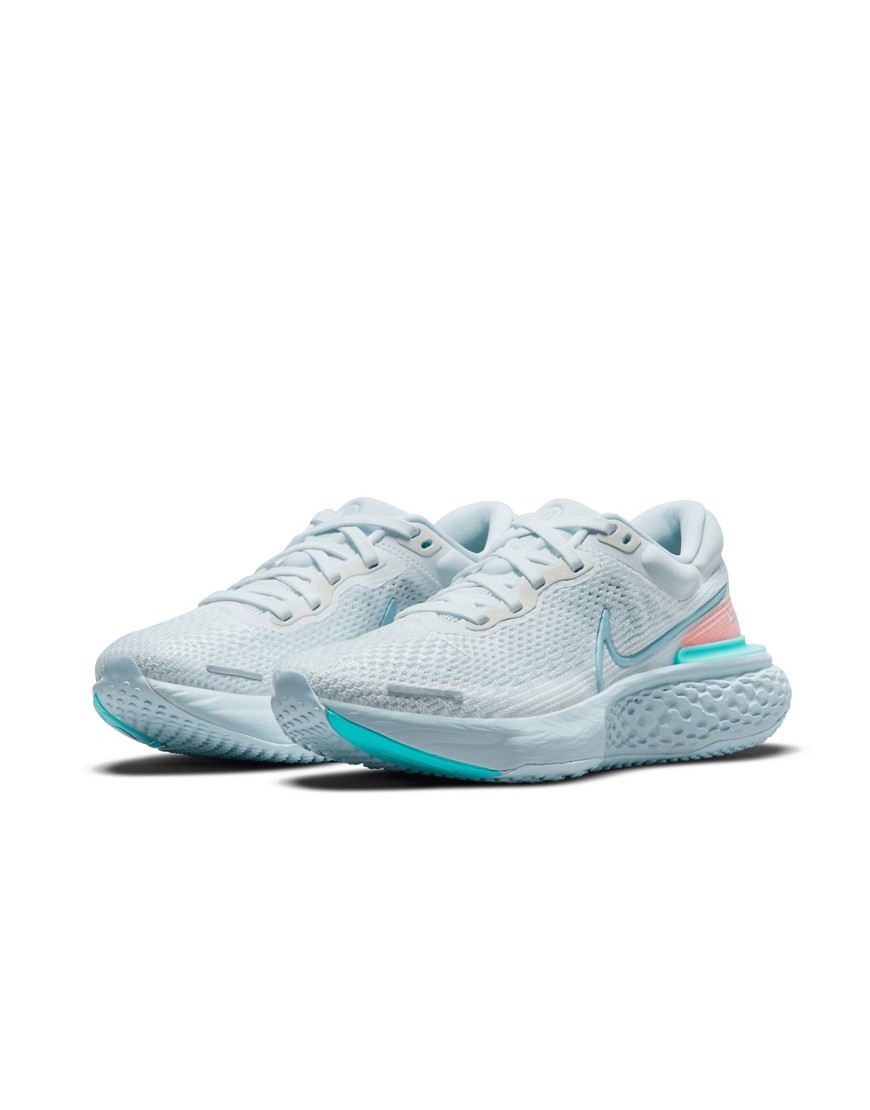 Nike Running ZoomX Invincible Run Flyknit sneakers in white/hydrogen blue