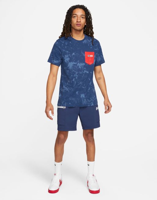 Nike RWD Pack back print acid wash T shirt in navy