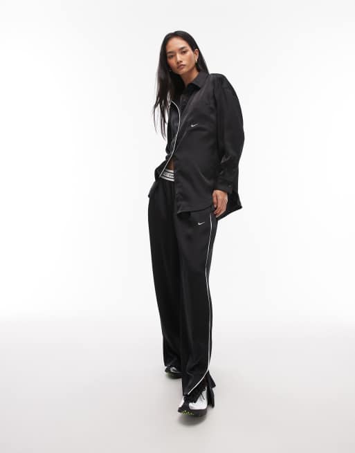 Nike satin long sleeve shirt in black, 2 of 4