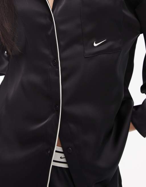 Nike satin long sleeve shirt in black, 3 of 4