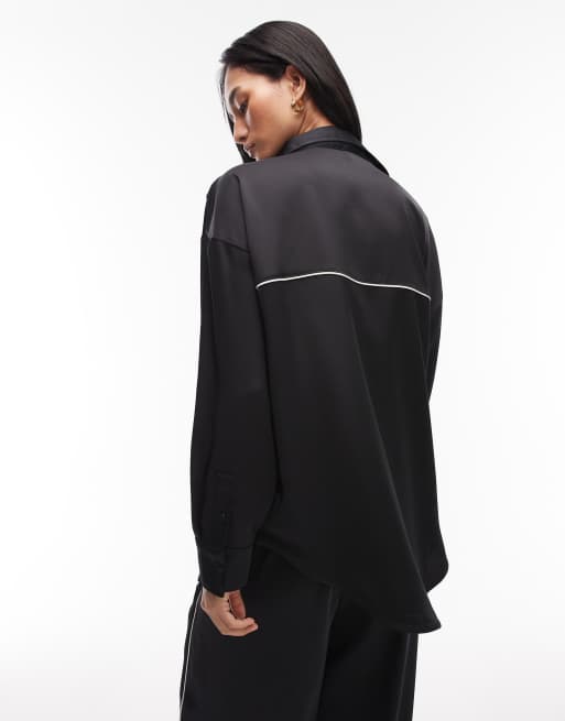 Nike satin long sleeve shirt in black, 4 of 4