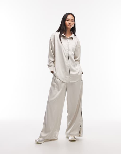 Nike satin long sleeve shirt in off white, 3 of 4