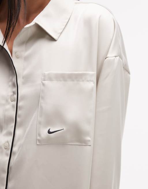Nike satin long sleeve shirt in off white, 4 of 4