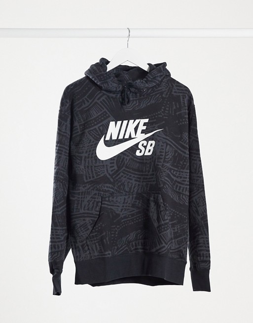 Nike SB all over print logo hoodie in black ASOS