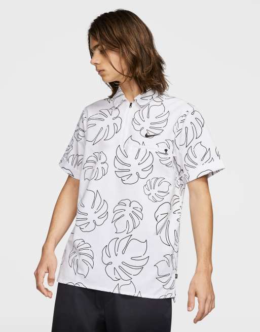 Nike SB – Biała koszulka polo z nadrukiem w liście