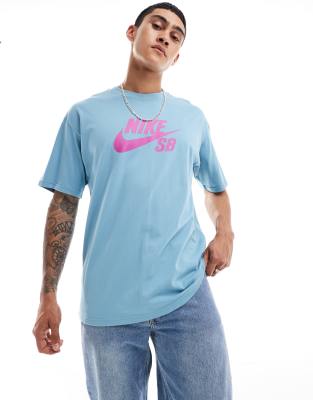Nike SB Nike SB central logo t-shirt in light blue