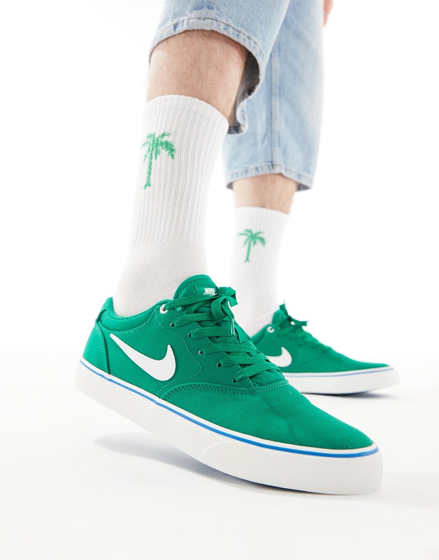 Nike SB Chron 2 canvas trainers in green and white