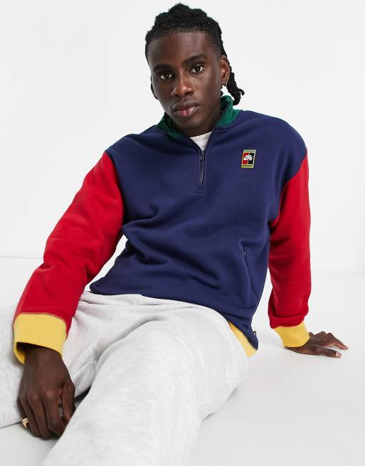 Nike SB Court logo colour block 1/4 zip sweat in navy | ASOS