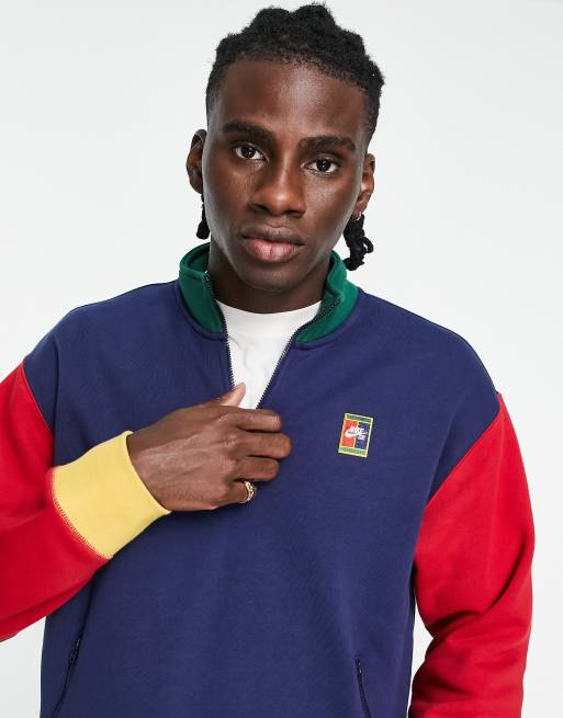 Nike SB Court logo colour block 1/4 zip sweat in navy | ASOS