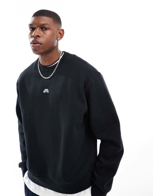 Nike swoosh logo crew neck sweat in black sale