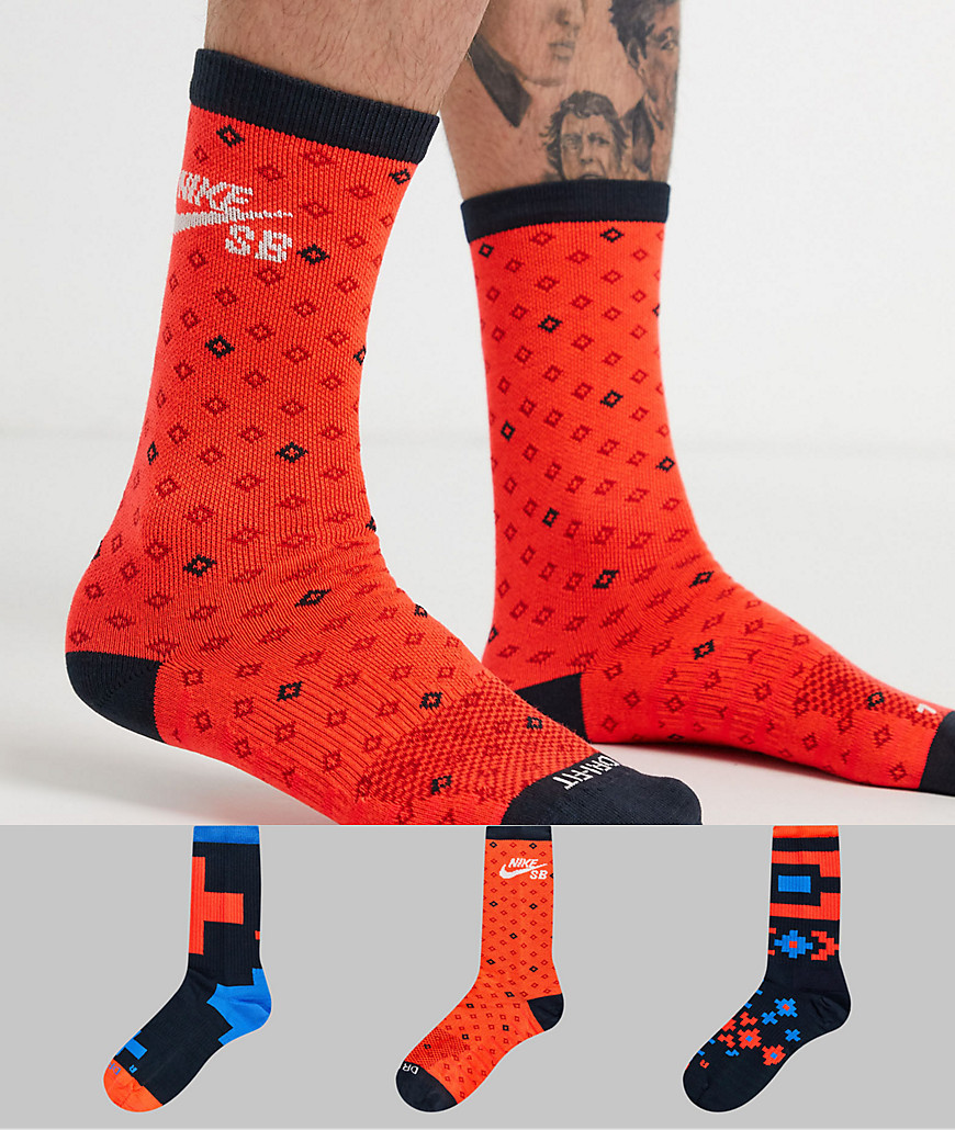 Nike SB - Everyday - 3-pak med røde crew-sokker i jacquard