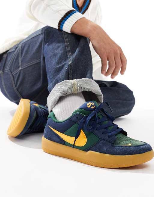 Nike SB Force 58 suede trainers in navy and yellow ASOS