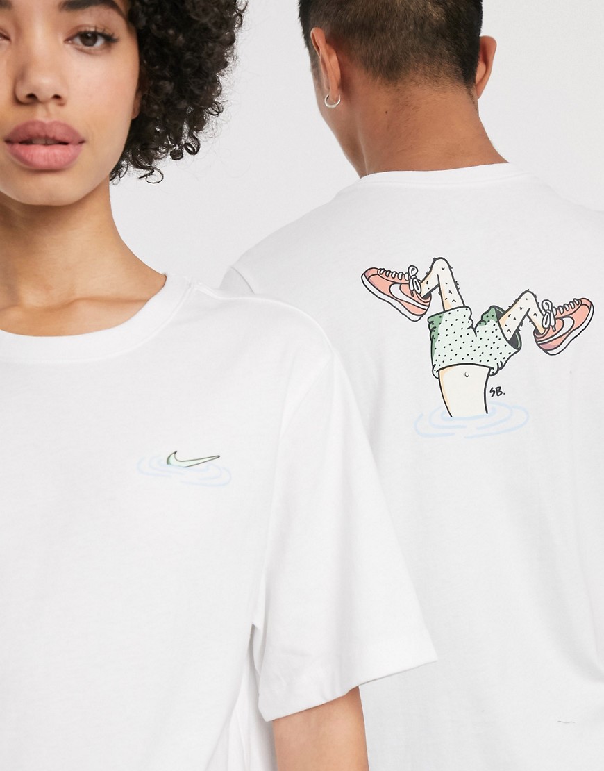 Nike SB - Head First - T-shirt bianca con stampa davanti e dietro-Bianco