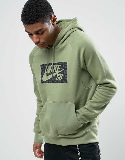 Nike SB Icon Pull Over Hoodie With Logo Print In Green 837932 387