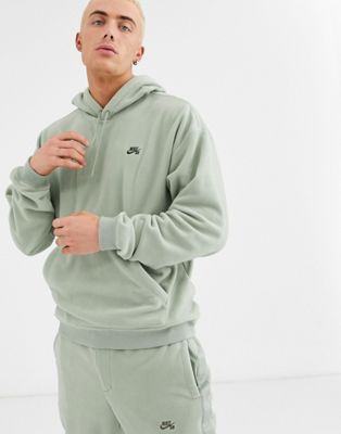 Nike SB – Kakigrön huvtröja i fleece med ficka
