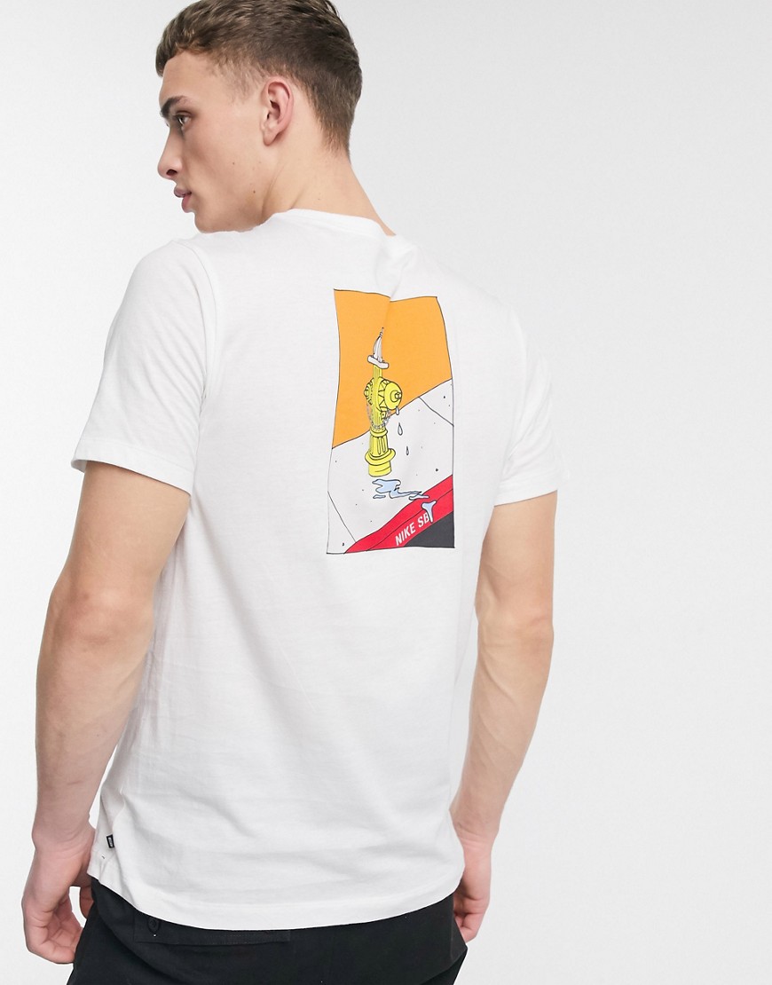 Nike SB – Lincoln & 17th – Vit t-shirt med mönster på bröst och rygg-Marinblå