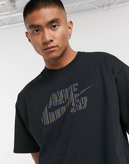Nike SB loose fit stripe logo t-shirt in black | ASOS