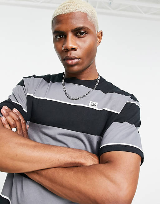 Nike SB loose fit striped skate t-shirt in black and grey