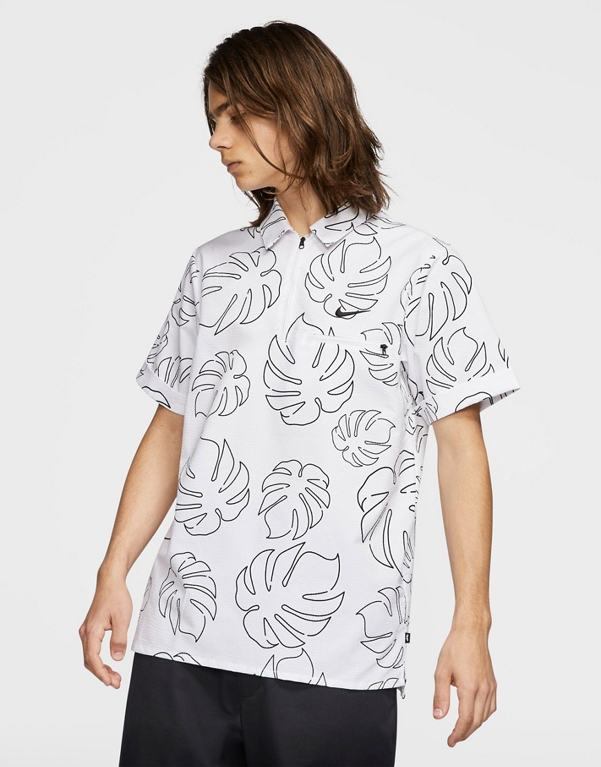 Nike SB - Poloshirt met bladprint in wit