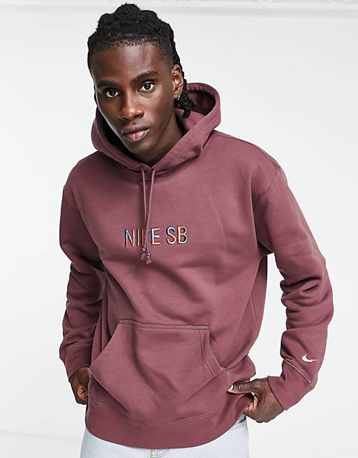 Nike SB Premium fleece Skate hoodie with chest logo in wine | ASOS
