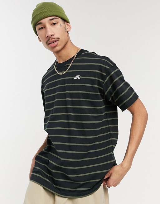 Nike SB stripe t-shirt in black/khaki